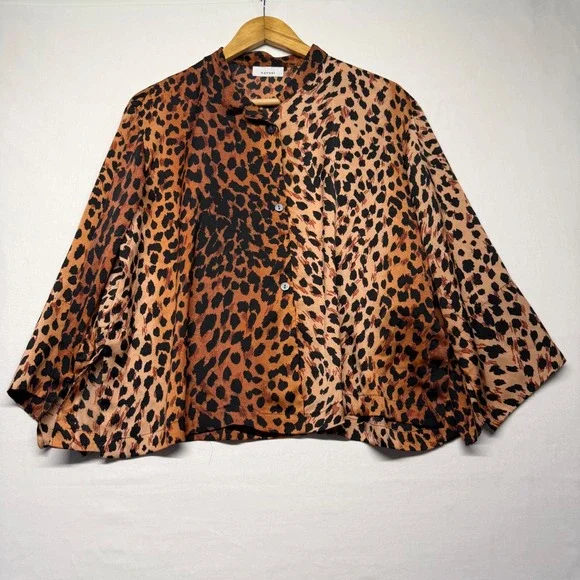 Natori Leopard Print Pajama Set Wide Leg Crop Pants Top M Lounge Chic Resort - Picture 2 of 13